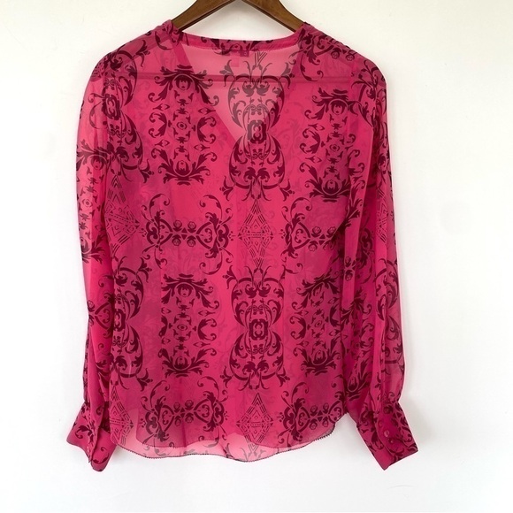CAbi fitted button down shirt with v-neckline & long sleeves, sheer - Picture 7 of 11